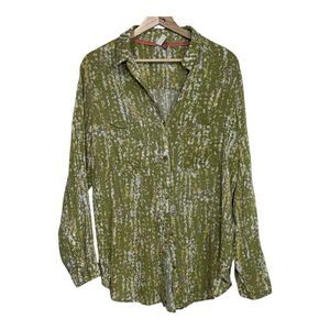 Anthropologie Pilcro Leilani Printed Buttondown Shirt Light Green Size Medium